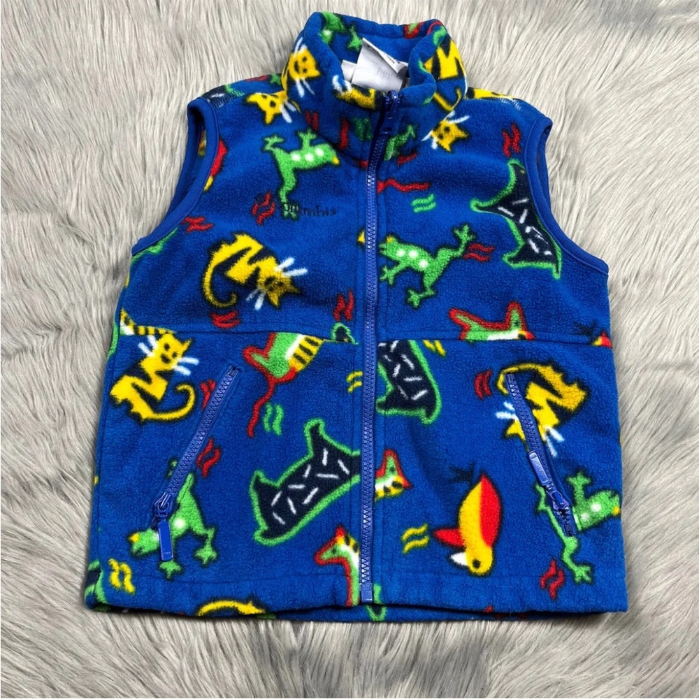 Vintage Columbia Blue Animal Fleece Vest Kids 4/5